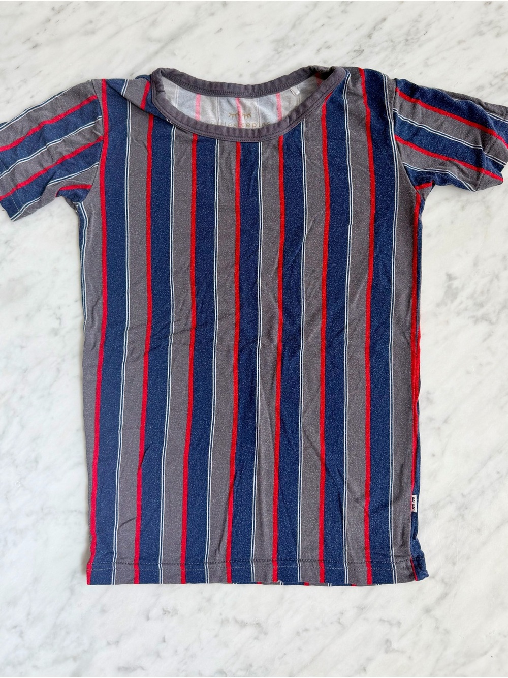 Little Sleepies Navy, Gray & Red Vertical Stripe Short Sleeve Tee